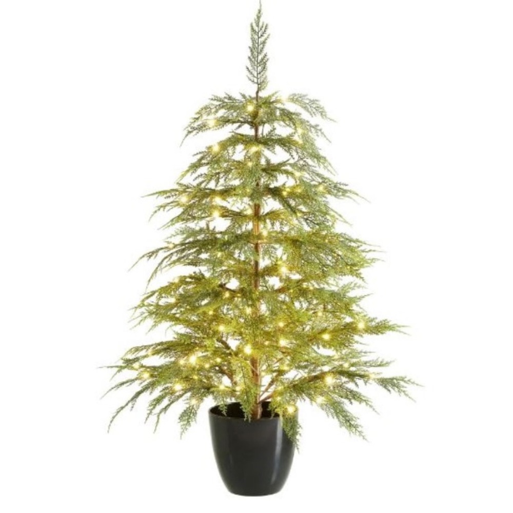 My Texas House Potted 4' Pre-Lit Cypress Artificial Christmas Tree, 100 LED NEW
